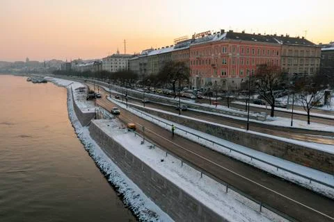 View of the Danube and Buda on a cold winter day in Budapest Stock Photos