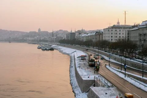 View of the Danube and Buda on a cold winter day in Budapest Foto stock