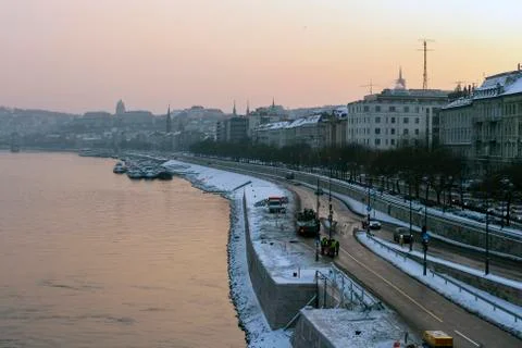 View of the Danube and Buda on a cold winter day in Budapest Foto stock