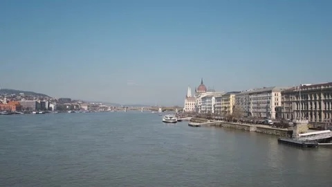 View of the Danube river and the city of Budapest Stock Footage 138754299