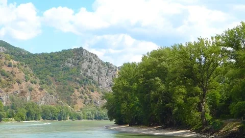 View on Danube river from boat in the Wachau Stock Footage 82467462