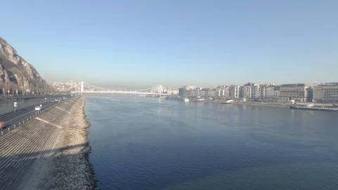 View of the Danube River from Bridge in Budapest, Hungary Stock Footage 127210299