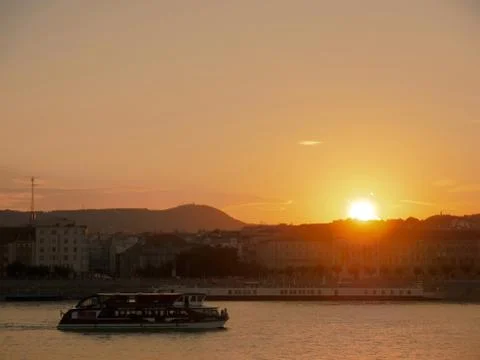 View on the Danube river during sunset in Budapest, Hungary Stock Photos