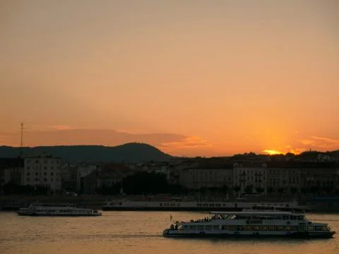 View on the Danube river during sunset in Budapest, Hungary Stock Photos