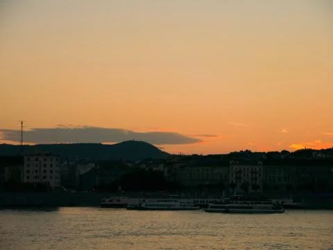 View on the Danube river during sunset in Budapest, Hungary Stock Photos