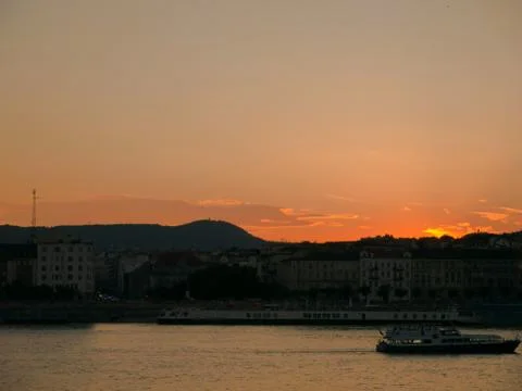 View on the Danube river during sunset in Budapest, Hungary Stock Photos