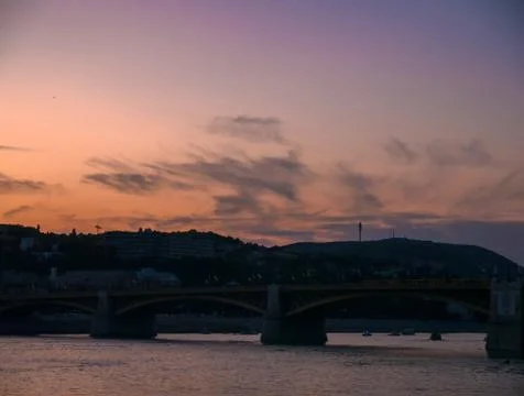 View on the Danube river during sunset in Budapest, Hungary Stock Photos