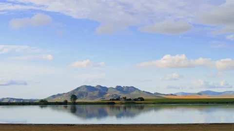 View of the Danube river shore in summer, Dobrogea, Romania Stock Footage 136026049