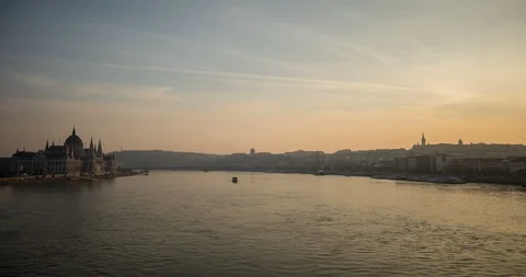 A view of Danube river at sunset time Stock Footage 104060312