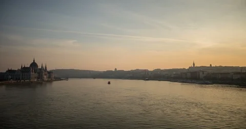A view of Danube river at sunset time Stock Footage 104061049