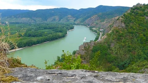 View on Danube in the Wachau region by Dürnstein Stock Footage 82467355