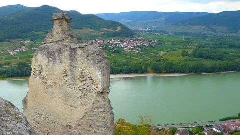 View on Danube in the Wachau region by Dürnstein Stock Footage 82467367
