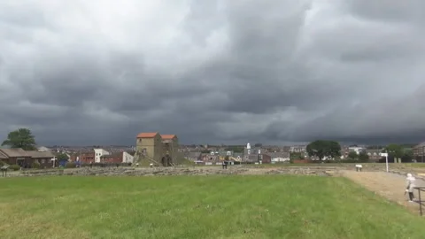 View on dark grey sky and roman buildings Video stock 95722483