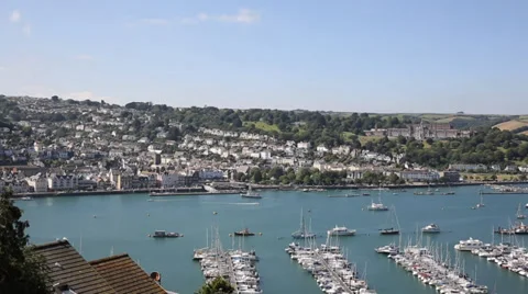 View of Dartmouth Devon and boats on Dart river Stock Footage 29048158