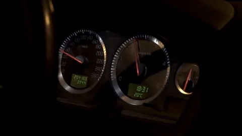 View Of Dashboard As Car Accelerates At Night As Street Lights Go By Stock Footage 250199050