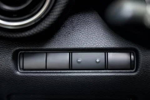 View of dashboard illumination controls in modern car, closeup Stock Photos