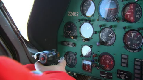 View of the dashboard of a Mi-8 helicopter during a flight over the sea. Stock Footage 257552967