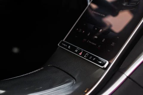 View of dashboard with navigation system in modern car. Stock Photos