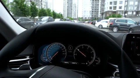 View of dashboard while driving car in city Stock Footage 89934968