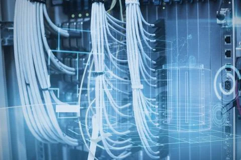 View of data technology against blueprint interface Stock Illustration