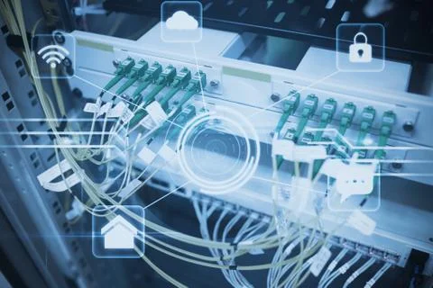 View of data technology against futuristic technology interface Stock Illustration