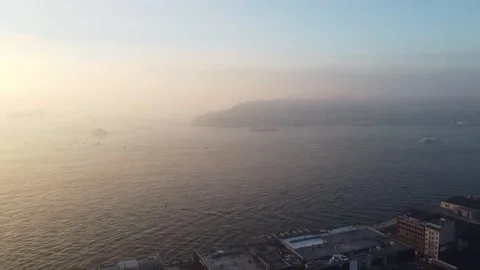 View of the dawn over the Bosphorus, the old city. lockdown, desert bay without Stock Footage 148151649