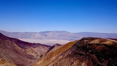 View of Death Valley from drone over canyon ridge Stock Footage 92825130