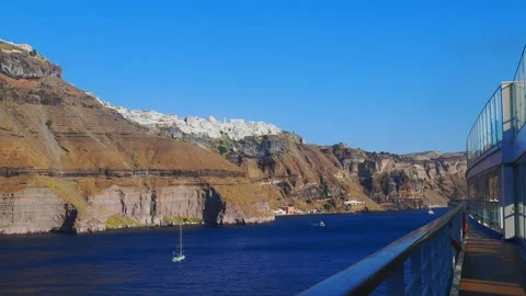 View from the deck of a cruise ship of the coast of the Greek island of Santo Stock-Footage 152967461