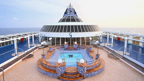 View from a deck of a cruise ship ferry with bar in the pool Stock Footage 104446793