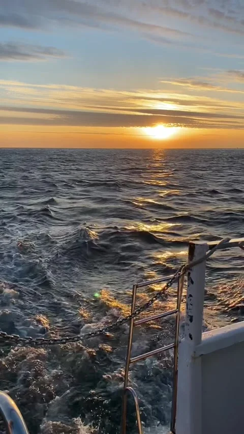 View of the deck during a boat trip, waves during a cruise, against the Stock Footage 271620320