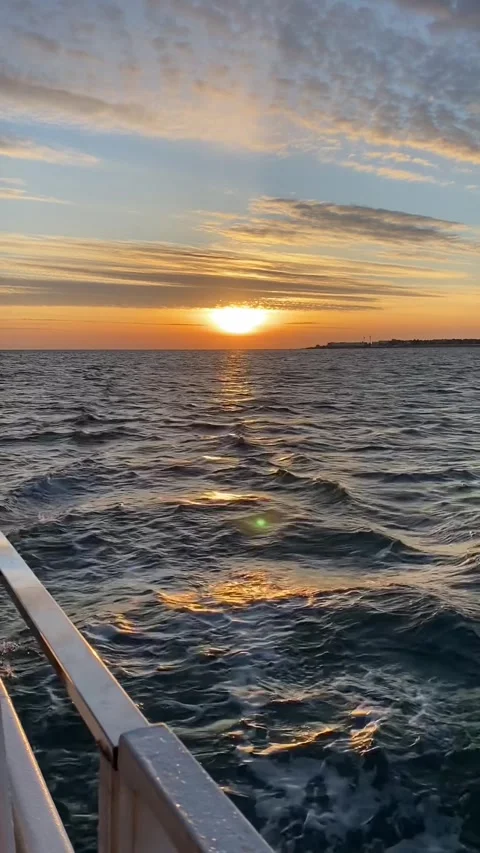 View of the deck during a boat trip, waves during a cruise, against the Stock Footage 271620336