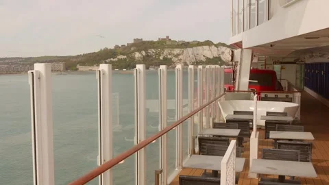 View from the deck of a ferry crossing the English Channel, with Dover Castle Stock Footage 340330049