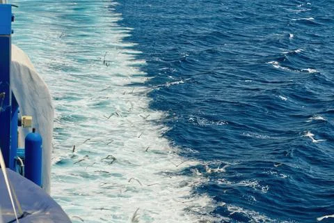 View from the deck of the ferry during sail in Greece. Stock Photos