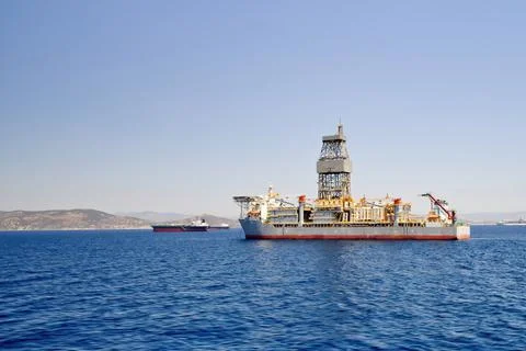 View from the deck of the ferry to some other service ship during sail in Greece Stock Photos