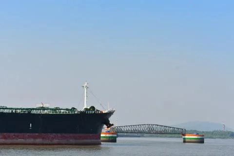 View of deck of a merchant ship standing in mumbai port Stock Photos