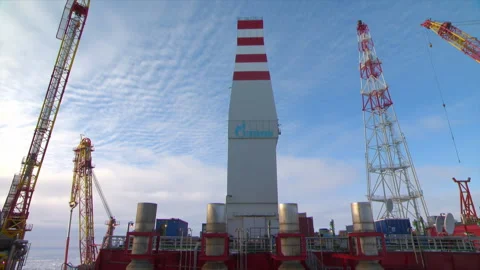 View from the deck of an offshore oil platform to a mine pipe. Stock Footage 263051864