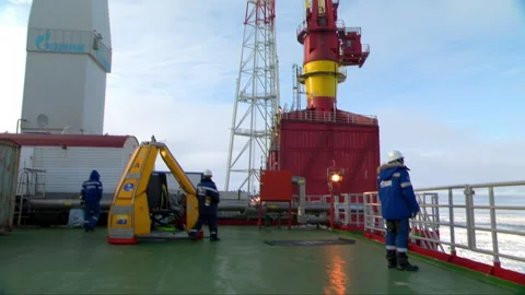 View from the deck of an offshore oil platform to a mine pipe. Stock Footage 263051915