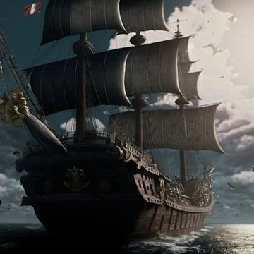 View from the deck of a ship with masts and sails Stock Illustration