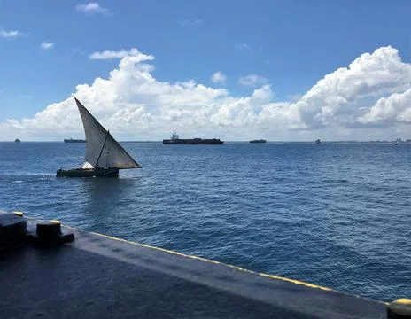 View from the deck of a ship at sea Stock Photos