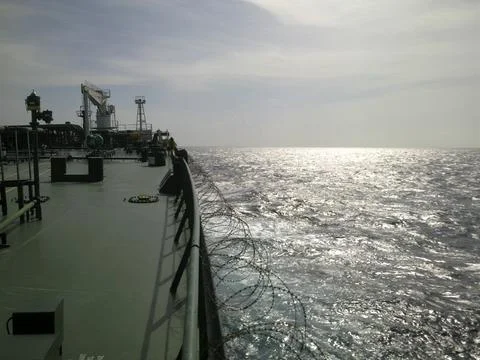 View from the deck of a ship at sea Stock Photos