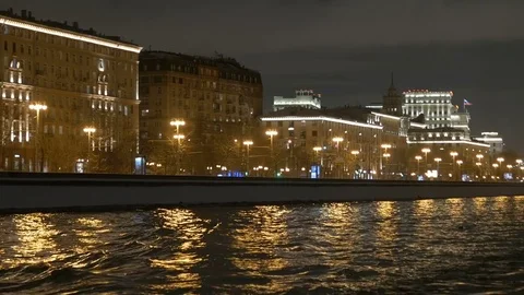 View from the deck of the ship, which floats on the River, along the waterfront Video stock 75684809
