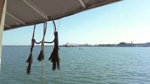 View from the deck of a tourist ship, view of the sea bay and ships Stock Footage 206155737