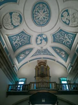 View at the decorated Baroque style ceiling and pipe organ Stock Photos