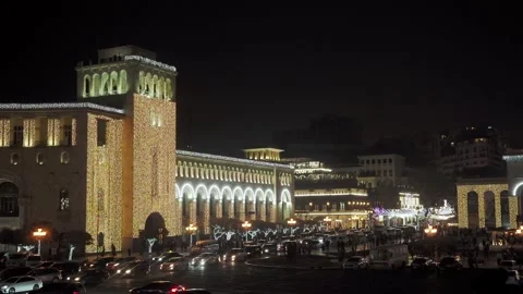 A view of decorated Republic Square in Yerevan Armenia at Christmas 2022 Stock Footage 224644865