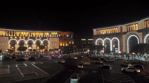A view of decorated Republic Square in Yerevan Armenia at Christmas 2022 Stock Footage 224644993