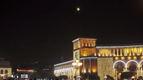 A view of decorated Republic Square in Yerevan Armenia at Christmas 2022 Stock Footage 224645162