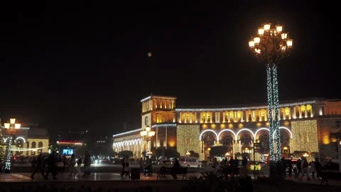 A view of decorated Republic Square in Yerevan Armenia at Christmas 2022 Stock Footage 224645295