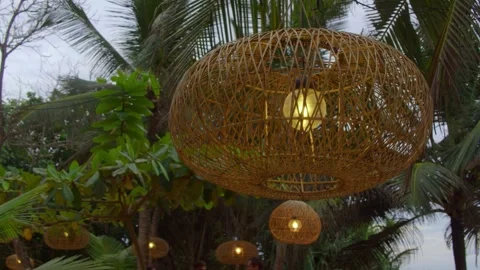 View of a decorative lamp against the backdrop of palm trees Stock Footage 241834992