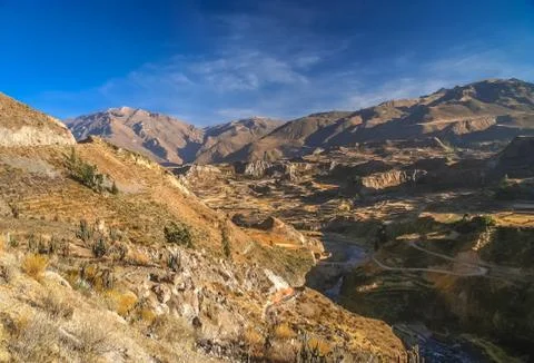 View of the deep Canyon Colca in Peru Stock Photos