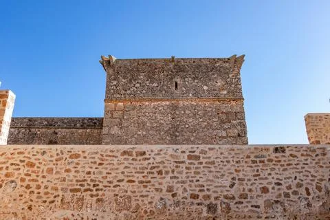 View of defensive walls of Niebla castle, in Huelva, Andalucia, Spain Stock Photos